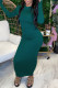 Dark Green Fashion Casual Basic Hooded Collar Long Sleeve Dresses