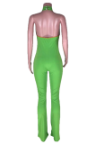 Green Sexy Solid Patchwork Halter Boot Cut Jumpsuits