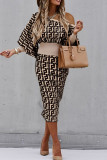 Black Sexy Print Patchwork Oblique Collar One Step Skirt Dresses