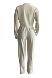 Pink Fashion Casual Solid Hollowed Out O Neck Long Sleeve Three-piece Set