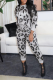 Grey Casual Leopard Patchwork O Neck Long Sleeve Two Pieces