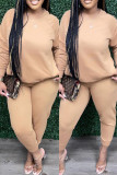 Red Fashion Casual Solid Basic O Neck Long Sleeve Two Pieces