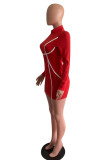 Red Fashion Casual Solid Patchwork O Neck Long Sleeve Dresses