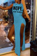 Light Blue Fashion Sexy Letter Print Slit Half A Turtleneck Sleeveless Dress