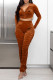 Brown Fashion Sportswear Print Patchwork Hooded Collar Long Sleeve Two Pieces