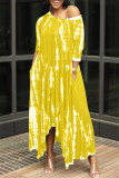 Yellow Fashion Print Basic O Neck Irregular Dress