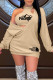 Khaki Fashion Casual Print Letter V Neck Long Sleeve Two Pieces