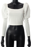 Yellow Sexy Solid Patchwork Square Collar Tops
