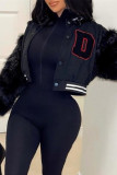 Red Fashion Casual Patchwork Letter Outerwear