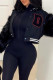 Black Fashion Casual Patchwork Letter Outerwear