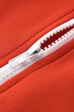 Red Casual Print Patchwork Zipper Outerwear
