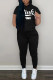 Black Fashion Casual Letter Print Basic Hooded Collar Long Sleeve Two Pieces