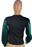 Red Casual Solid Patchwork O Neck Tops