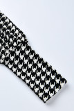 Black White Casual Print Patchwork V Neck Straight Jumpsuits