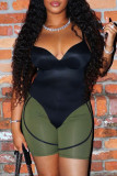 Black Sexy Solid Patchwork Spaghetti Strap Skinny Rompers
