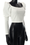 Yellow Sexy Solid Patchwork Square Collar Tops