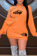 Orange Fashion Casual Print Letter V Neck Long Sleeve Two Pieces