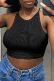 White Sexy Casual Solid Bandage Hollowed Out Backless Halter Tops