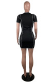 Pink Fashion Casual Solid Bandage Hollowed Out V Neck Short Sleeve Dress