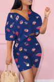 White Casual Print Solid Patchwork V Neck Half Sleeve Two Pieces