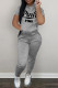 Grey Fashion Casual Letter Print Basic Hooded Collar Long Sleeve Two Pieces
