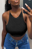 White Sexy Casual Solid Bandage Hollowed Out Backless Halter Tops
