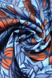 Blue Casual Print Patchwork Zipper Regular Jumpsuits