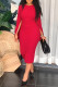 Red Casual Elegant Solid Patchwork Slit O Neck One Step Skirt Dresses