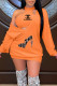 Orange Fashion Casual Print Letter V Neck Long Sleeve Two Pieces