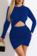 Blue Sexy Casual Solid Hollowed Out O Neck Long Sleeve Dresses