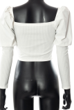 Yellow Sexy Solid Patchwork Square Collar Tops