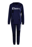 Purple Casual Sportswear Letter Print Ripped Hooded Collar Long Sleeve Two Pieces
