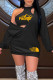 Black Fashion Casual Print Letter V Neck Long Sleeve Two Pieces