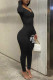 Black Sexy Letter Print Fold V Neck Skinny Jumpsuits