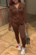Coffee Fashion Casual Print Patchwork Hooded Collar Long Sleeve Two Pieces