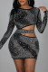 Black Sexy Solid Hollowed Out Patchwork Hot Drill O Neck Dresses