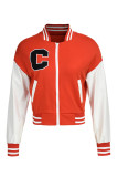 Red Casual Print Patchwork Zipper Outerwear