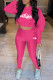 Rose Red Fashion Casual Print Letter Hooded Collar Long Sleeve Two Pieces