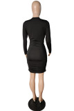 Red Sexy Casual Solid Hollowed Out O Neck Long Sleeve Dresses