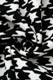 Black White Casual Print Patchwork V Neck Straight Jumpsuits