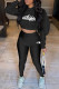 Black Fashion Casual Print Letter Hooded Collar Long Sleeve Two Pieces