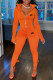 Orange Fashion Sportswear Print Patchwork Turndown Collar Long Sleeve Two Pieces