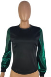 Red Casual Solid Patchwork O Neck Tops