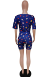 White Casual Print Solid Patchwork V Neck Half Sleeve Two Pieces