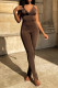 Brown Fashion Sexy Solid Backless Slit Spaghetti Strap Skinny Jumpsuits