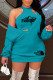 Lake Green Fashion Casual Print Letter V Neck Long Sleeve Two Pieces