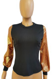 Red Casual Solid Patchwork O Neck Tops