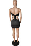 Black Fashion Sexy Solid Hollowed Out Strapless Sleeveless Two Pieces