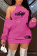 Rose Red Fashion Casual Print Letter V Neck Long Sleeve Two Pieces