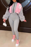 Red Fashion Casual Patchwork Letter Outerwear